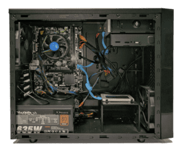 PC interior showing motherboard and cables